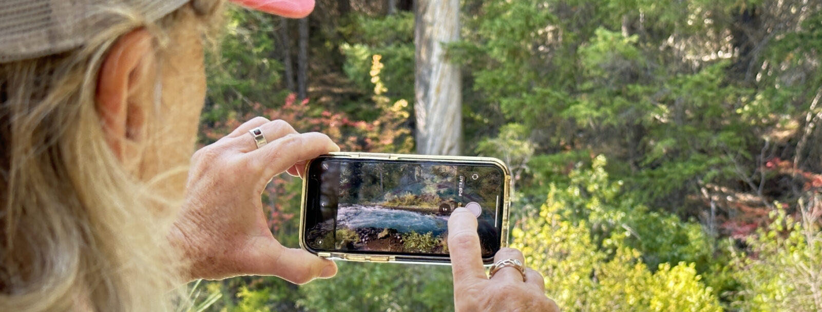 Woman photographing nature with her iPhone